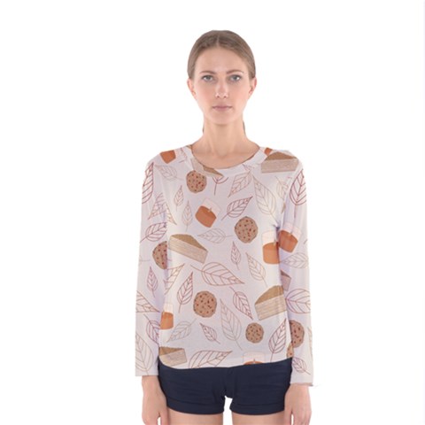 Leaves Cake Cookies Pattern Women s Long Sleeve T-shirt by Bedest