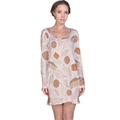 Leaves Cake Cookies Pattern Long Sleeve Nightdress by Bedest