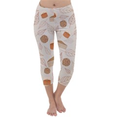 Leaves Cake Cookies Pattern Capri Winter Leggings 