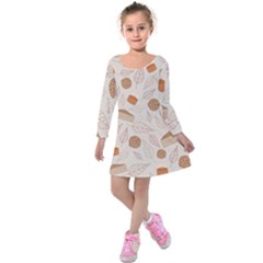 Leaves Cake Cookies Pattern Kids  Long Sleeve Velvet Dress by Bedest