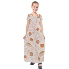 Leaves Cake Cookies Pattern Kids  Short Sleeve Maxi Dress