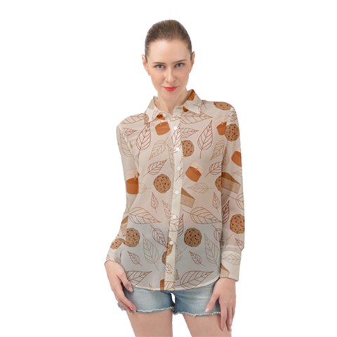 Leaves Cake Cookies Pattern Long Sleeve Chiffon Shirt by Bedest