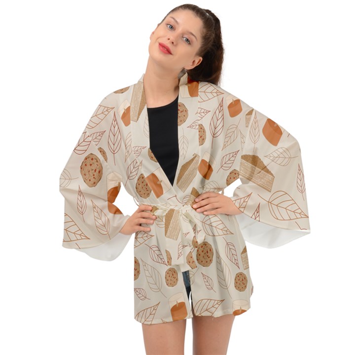 Leaves Cake Cookies Pattern Long Sleeve Kimono