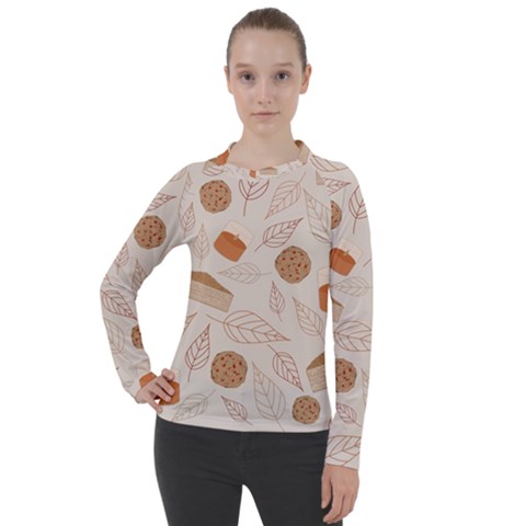 Leaves Cake Cookies Pattern Women s Pique Long Sleeve T-shirt by Bedest