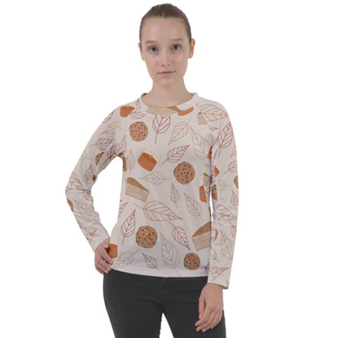 Leaves Cake Cookies Pattern Women s Long Sleeve Raglan T-shirt by Bedest