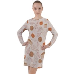 Leaves Cake Cookies Pattern Long Sleeve Hoodie Dress