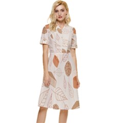 Leaves Cake Cookies Pattern Button Top Knee Length Dress