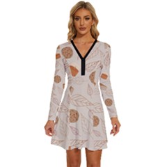 Leaves Cake Cookies Pattern Long Sleeve Deep V Mini Dress  by Bedest