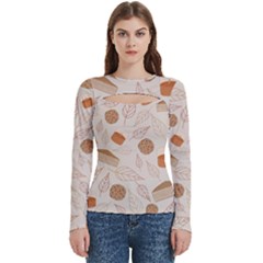 Leaves Cake Cookies Pattern Women s Cut Out Long Sleeve T-shirt by Bedest