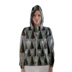 Christmas Trees Pattern Women s Hooded Windbreaker