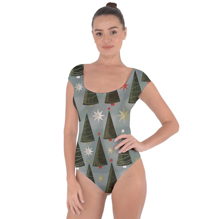 Christmas Trees Pattern Short Sleeve Leotard 