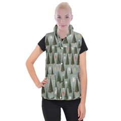 Christmas Trees Pattern Women s Button Up Vest