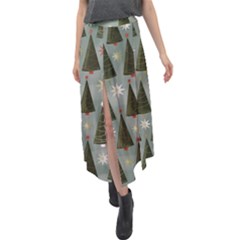 Christmas Trees Pattern Velour Split Maxi Skirt by Bedest