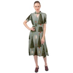 Christmas Trees Pattern Keyhole Neckline Chiffon Dress by Bedest