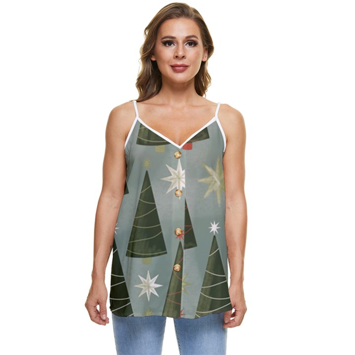 Christmas Trees Pattern Casual Spaghetti Strap Chiffon Top