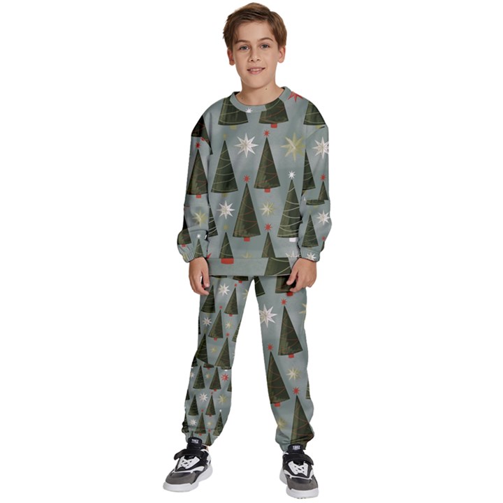 Christmas Trees Pattern Kids  Sweatshirt set