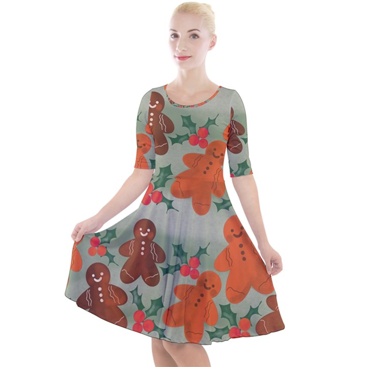 Christmas Cookies Cookie Advent Pattern Quarter Sleeve A-Line Dress