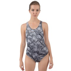 Silver Blossom Elegance Print (ai+human) Cut-out Back One Piece Swimsuit by dflcprintsclothing