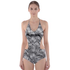 Silver Blossom Elegance Print (ai+human) Cut-out One Piece Swimsuit by dflcprintsclothing