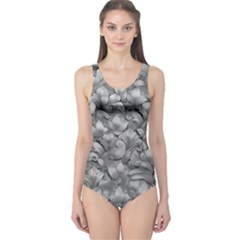 Silver Blossom Elegance Print (ai+human) One Piece Swimsuit by dflcprintsclothing