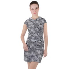 Silver Blossom Elegance Print (ai+human) Drawstring Hooded Dress by dflcprintsclothing