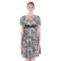 Silver Blossom Elegance Print (ai+human) Short Sleeve V-neck Flare Dress