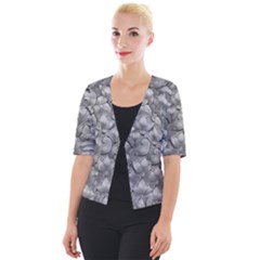 Silver Blossom Elegance Print (ai+human) Cropped Button Cardigan