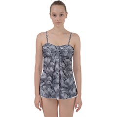 Silver Blossom Elegance Print (ai+human) Babydoll Tankini Top by dflcprintsclothing