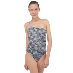 Silver Blossom Elegance Print (ai+human) Classic One Shoulder Swimsuit by dflcprintsclothing