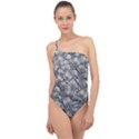 Silver Blossom Elegance Print (AI+Human) Classic One Shoulder Swimsuit View1