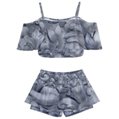 Silver Blossom Elegance Print (ai+human) Kids  Off Shoulder Skirt Bikini by dflcprintsclothing