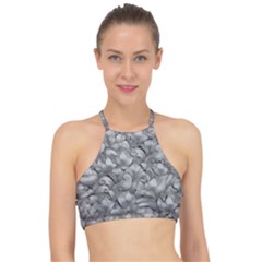 Silver Blossom Elegance Print (ai+human) Halter Bikini Top by dflcprintsclothing