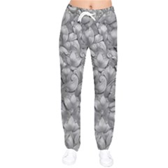 Silver Blossom Elegance Print (ai+human) Women Velvet Drawstring Pants