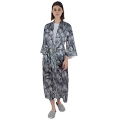 Silver Blossom Elegance Print (ai+human) Maxi Satin Kimono by dflcprintsclothing