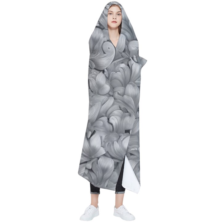 Silver Blossom Elegance Print (AI+Human) Wearable Blanket