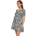 Silver Blossom Elegance Print (AI+Human) Tiered Short Sleeve Babydoll Dress View3