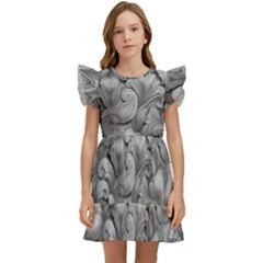 Silver Blossom Elegance Print (ai+human) Kids  Winged Sleeve Dress by dflcprintsclothing