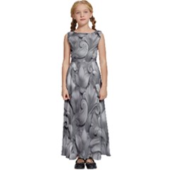 Silver Blossom Elegance Print (ai+human) Kids  Satin Sleeveless Maxi Dress by dflcprintsclothing