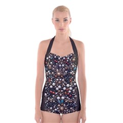 Pearls And Stones Boyleg Halter Swimsuit 