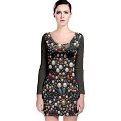 Pearls And Stones Long Sleeve Velvet Bodycon Dress