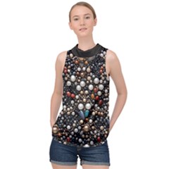 Pearls And Stones High Neck Satin Top by dedoma