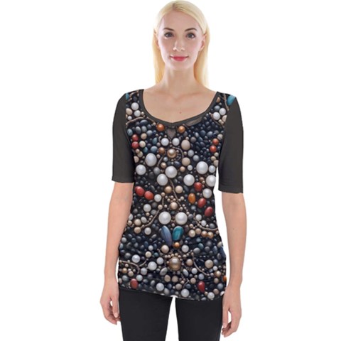 Pearls And Stones Wide Neckline T-shirt by dedoma