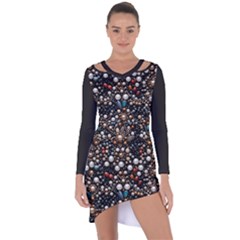 Pearls And Stones Asymmetric Cut-out Shift Dress by dedoma