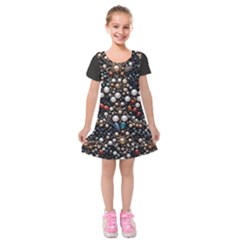 Pearls And Stones Kids  Short Sleeve Velvet Dress