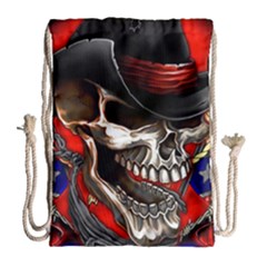 Confederate Flag Usa America United States Csa Civil War Rebel Dixie Military Poster Skull Drawstring Bag (large) by Ket1n9