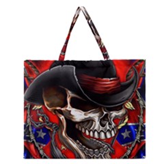 Confederate Flag Usa America United States Csa Civil War Rebel Dixie Military Poster Skull Zipper Large Tote Bag by Ket1n9