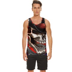 Confederate Flag Usa America United States Csa Civil War Rebel Dixie Military Poster Skull Men s Wide Collar Tank Top