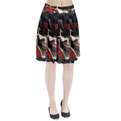 Confederate Flag Usa America United States Csa Civil War Rebel Dixie Military Poster Skull Pleated Skirt by Ket1n9