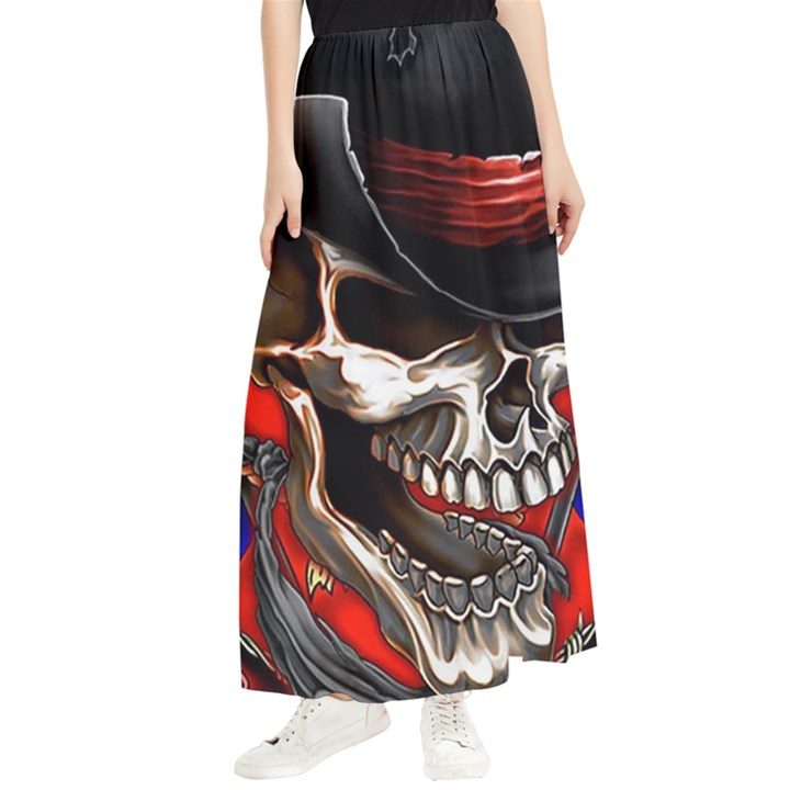 Confederate Flag Usa America United States Csa Civil War Rebel Dixie Military Poster Skull Maxi Chiffon Skirt