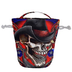 Confederate Flag Usa America United States Csa Civil War Rebel Dixie Military Poster Skull Drawstring Bucket Bag by Ket1n9